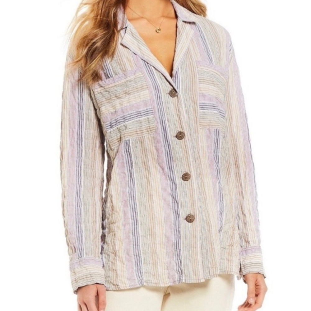 Free People High Tide Quilted Button Front Shirt Size Large